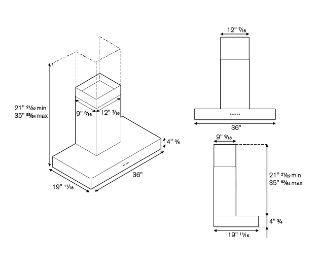 36 Wallmount Hood, 1 motor 600 CFM Bertazzoni