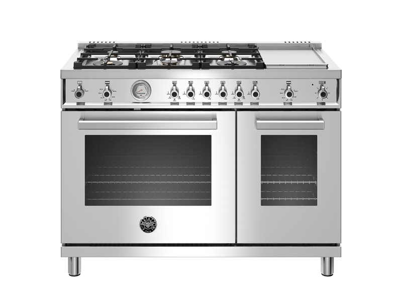 48 Inch Dual Fuel Range, 6 Brass Burners And Griddle, Electric Self-Clean Oven | Bertazzoni