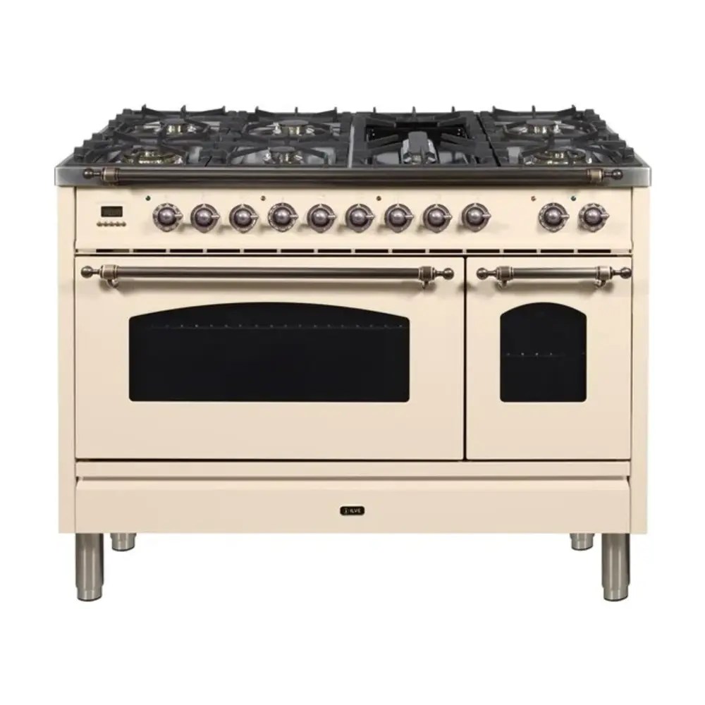 ILVE UPN120FDMPAY Nostalgie I 48" Dual Fuel Range (Natural Gas, Antique White, Bronze) ILVE USA