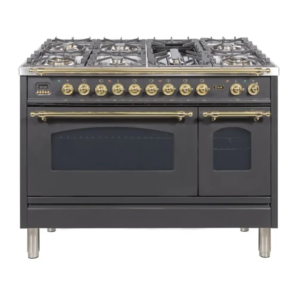ILVE UPN120FDMPM Nostalgie I 48" Dual Fuel Range (Natural Gas, Graphite Matte, Brass) ILVE USA