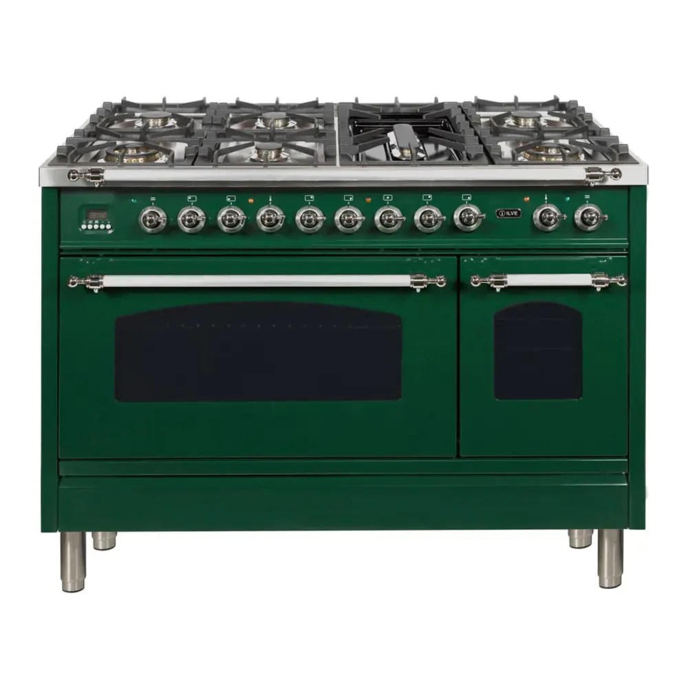 ILVE UPN120FDMPVSX Nostalgie I 48" Dual Fuel Range (Natural Gas, Emerald Green, Chrome) ILVE USA