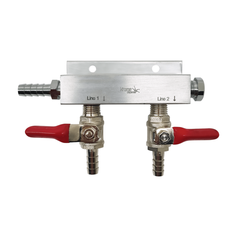 2 Way Gas Distributor Aluminium with Check valve Krome Dispense