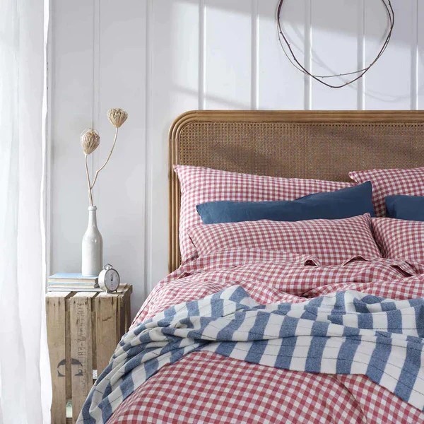 Berry Gingham 100 Linen Duvet Cover Piglet in Bed US