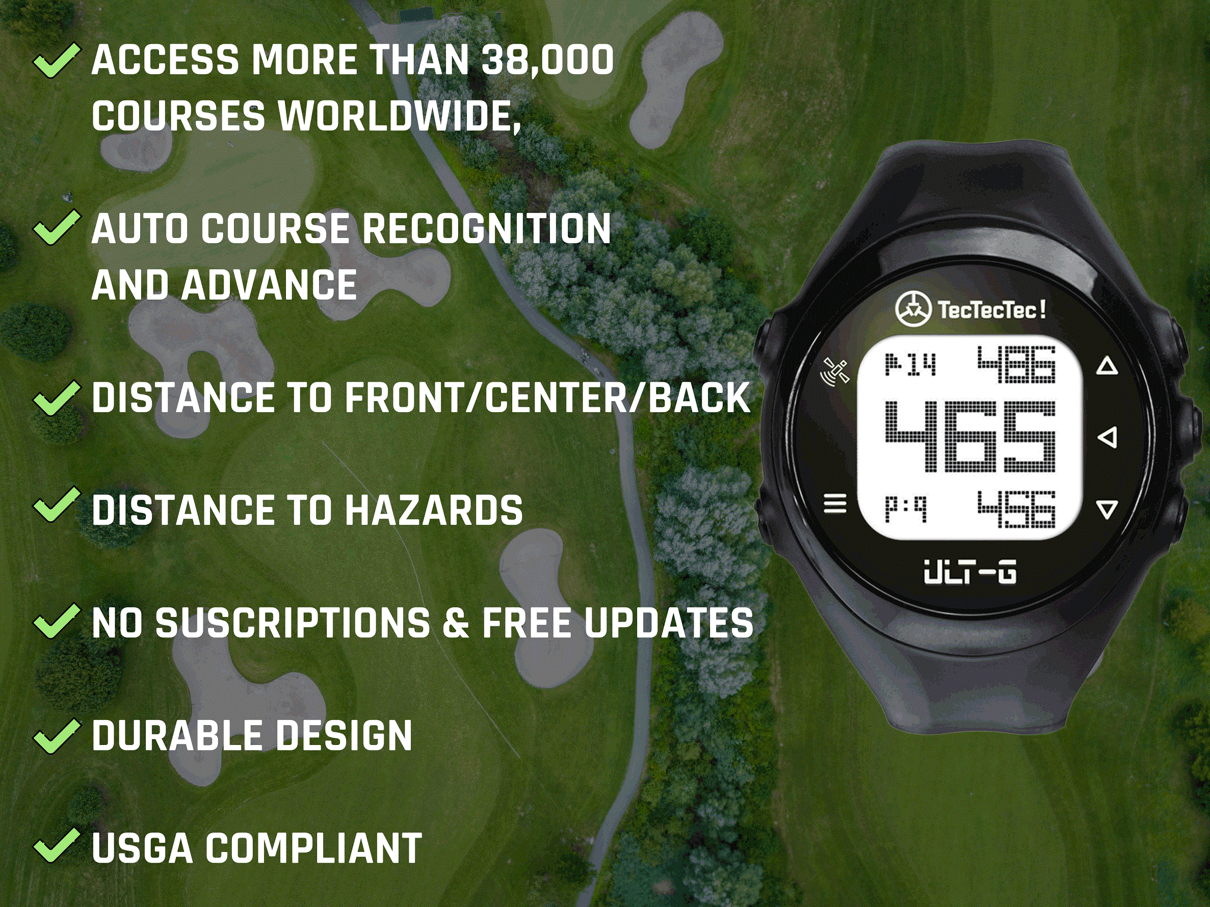 Golf Watch TecTecTec ULT-G with GPS - 38000 courses - No subscription