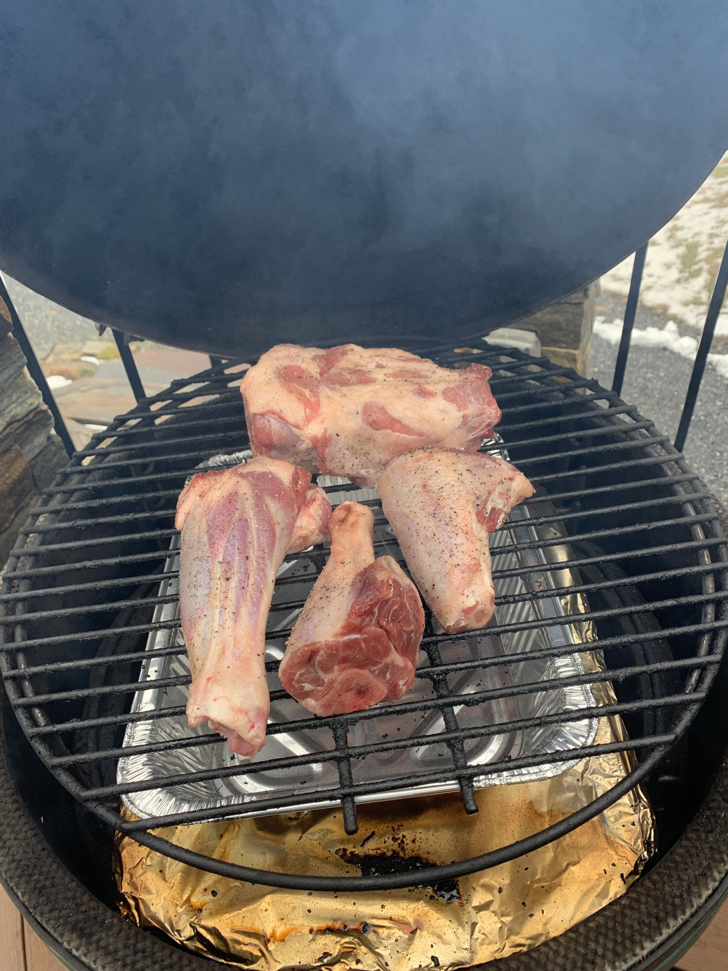 Three step smoked lamb neck roast and shanks with root veggies over