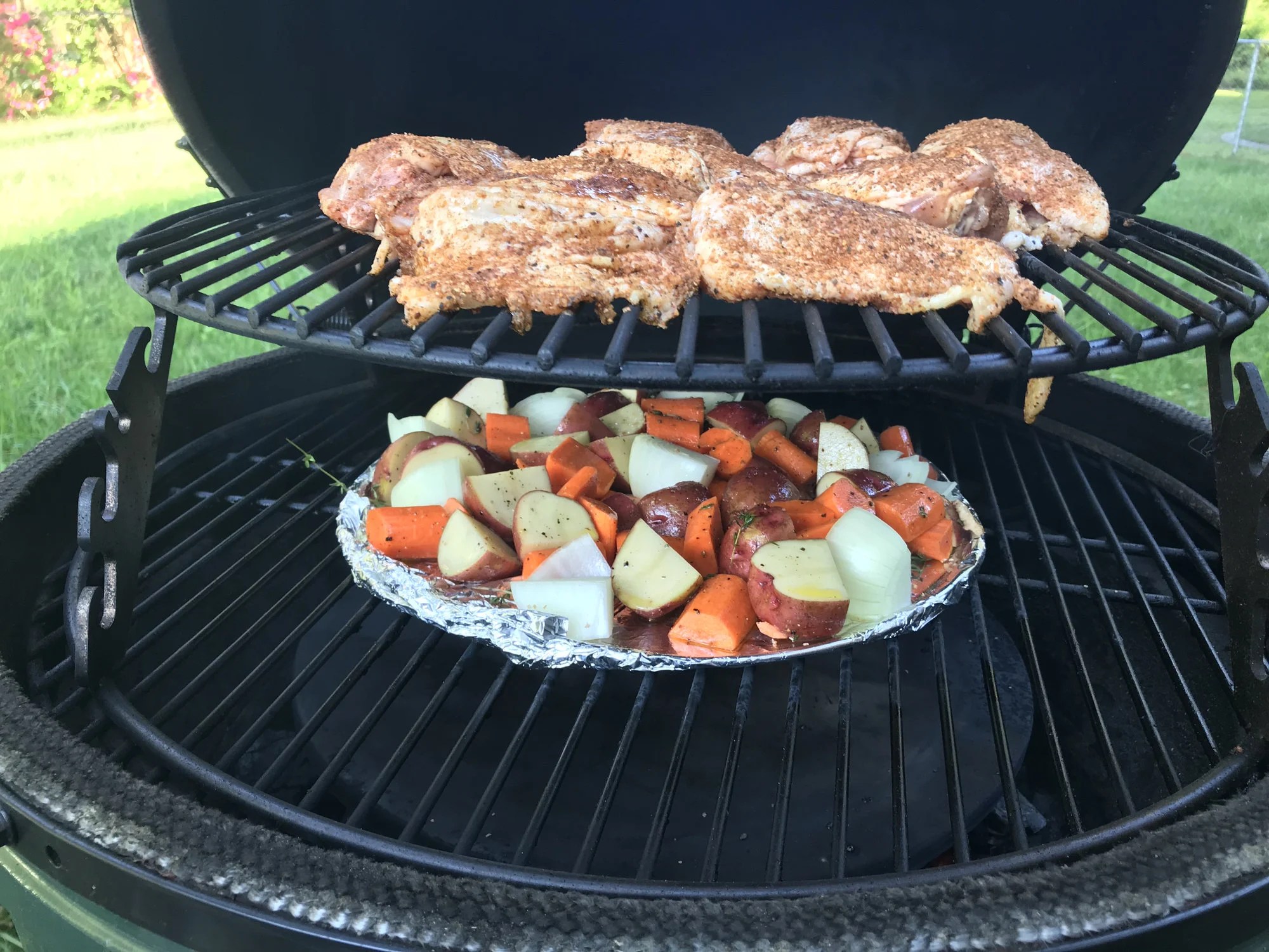 Chicken over root vegetables — Big Green Egg Forum