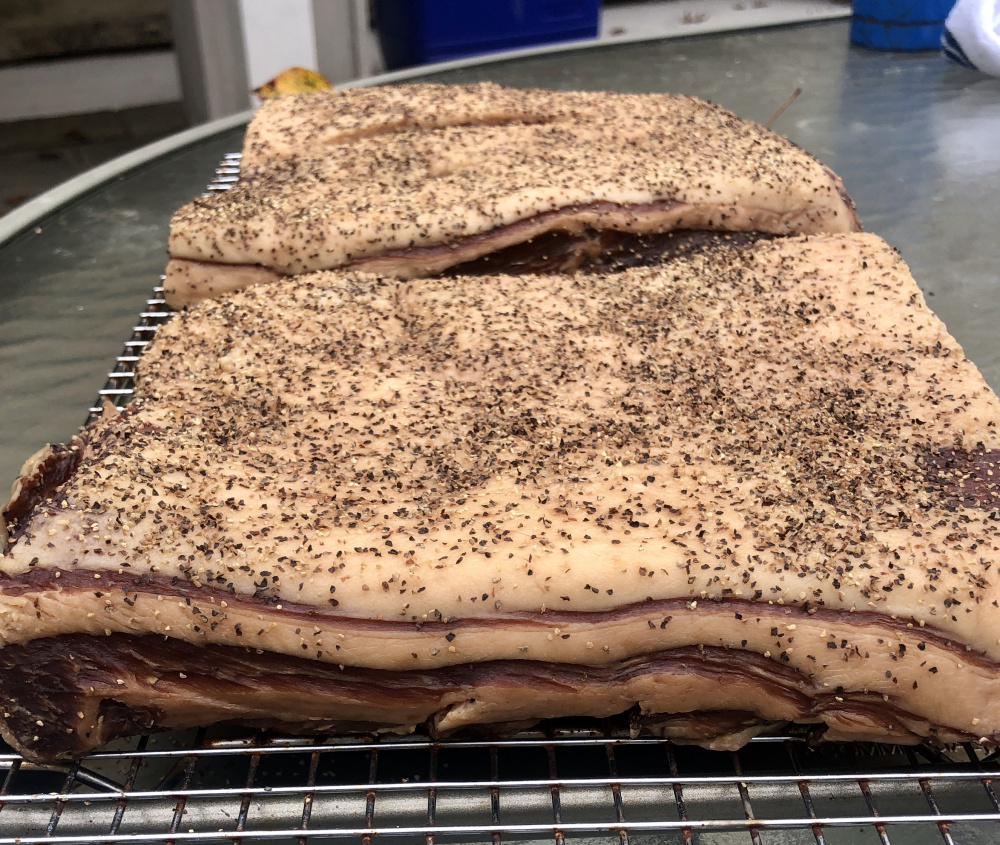 Cold Smoked SRF Maple Bourbon Pepper Bacon—Pic Heavy — Big Green Egg Forum