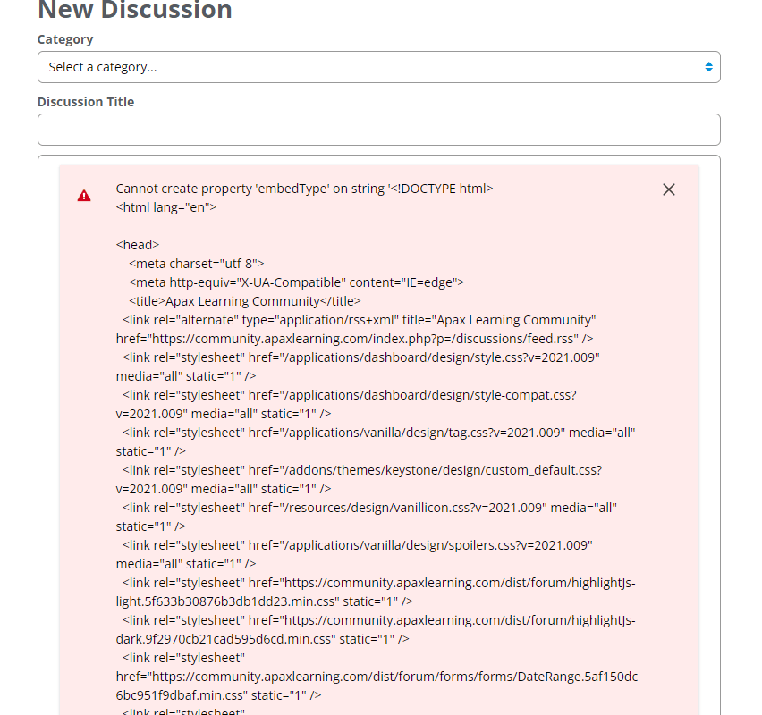 Error Cannot create property 'embedType' on string — Vanilla Forums