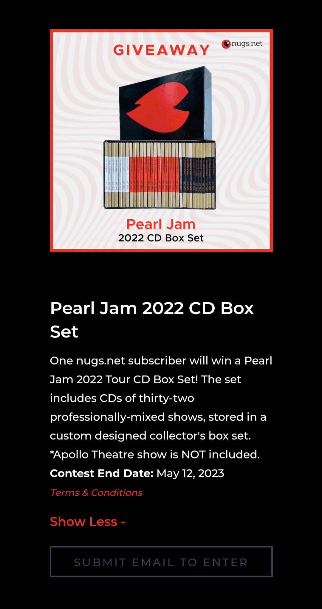 Nugs Giveaway. Win a Pearl Jam 2022 CD Box Set — Pearl Jam Community