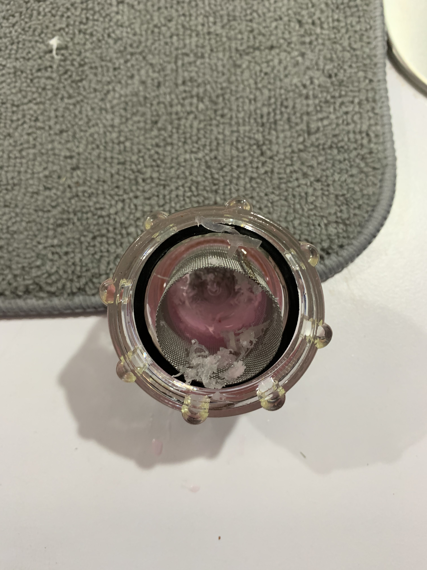 Plastic shavings in waterline and screen before pump