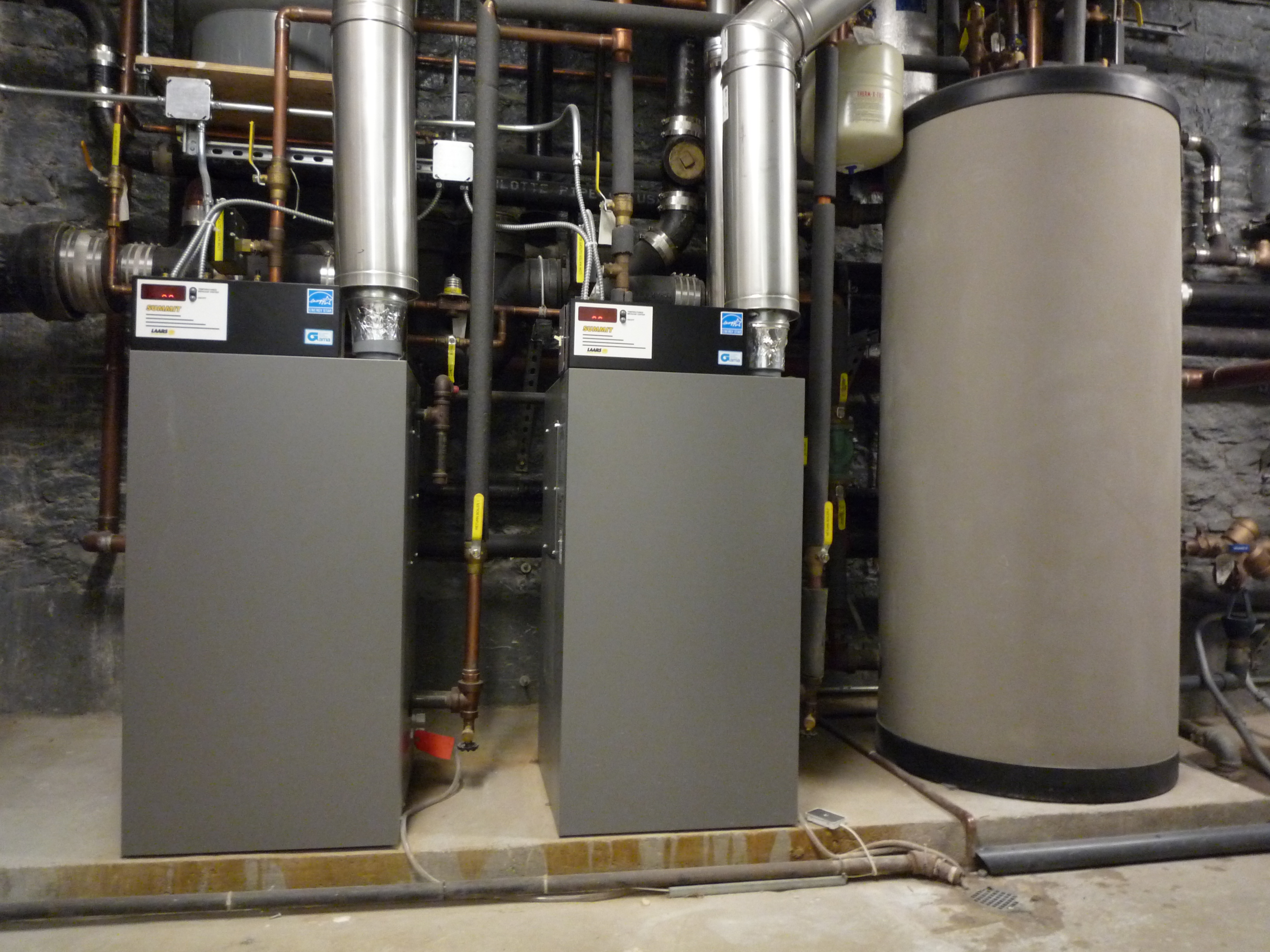 Laars condensing boiler installation with indirect water heater