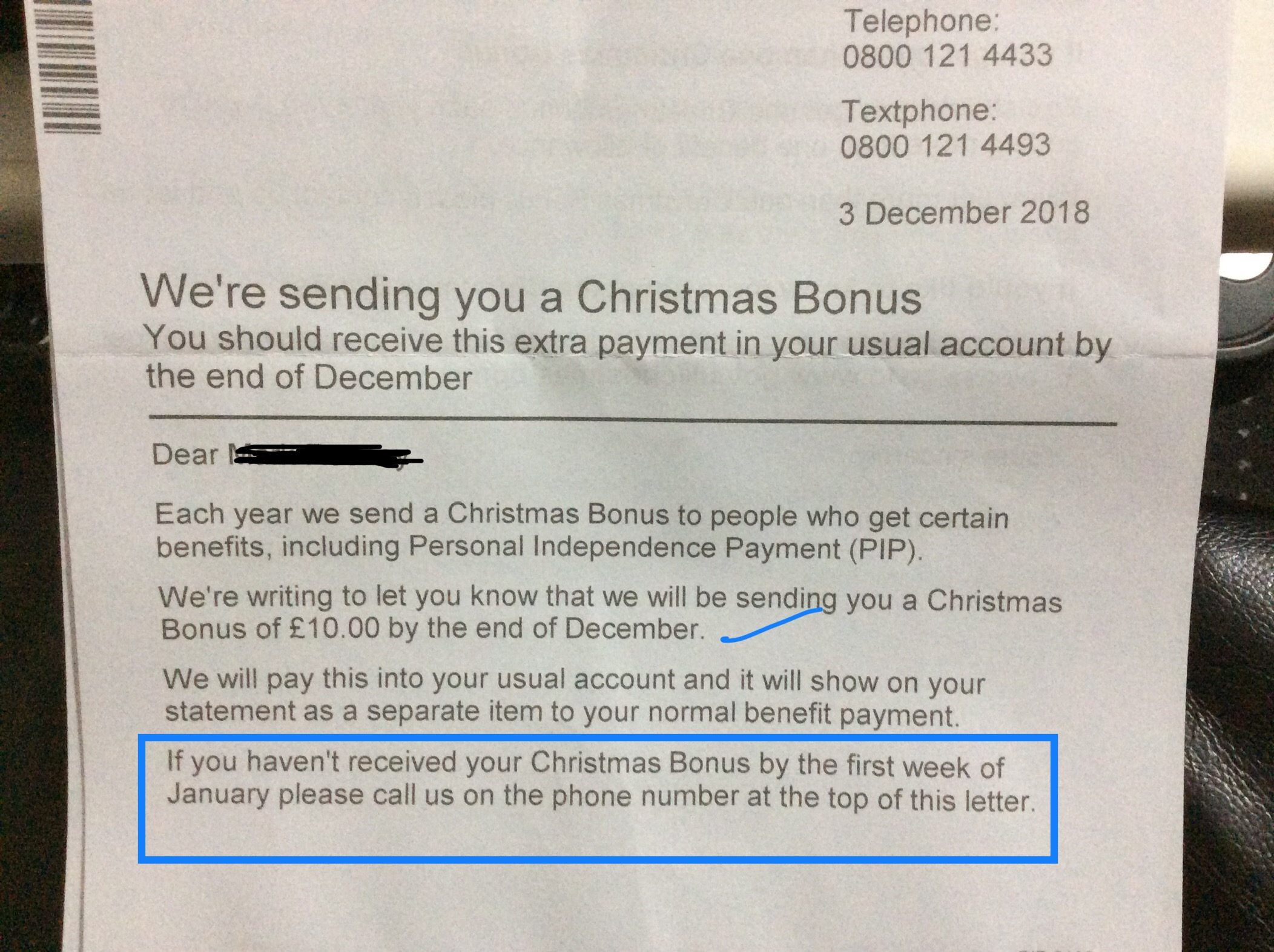 I did not receive my £10 Christmas bonus — Scope Disability forum