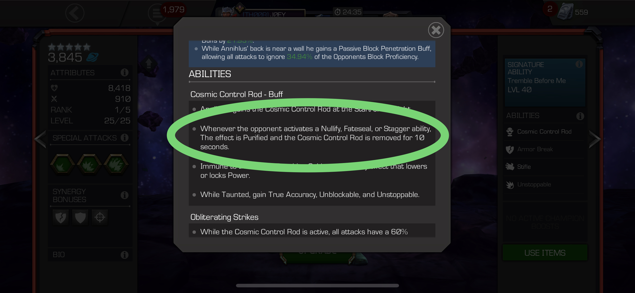Dr Doom Stagger not Removing Cosmic Control Rod — Marvel Contest of