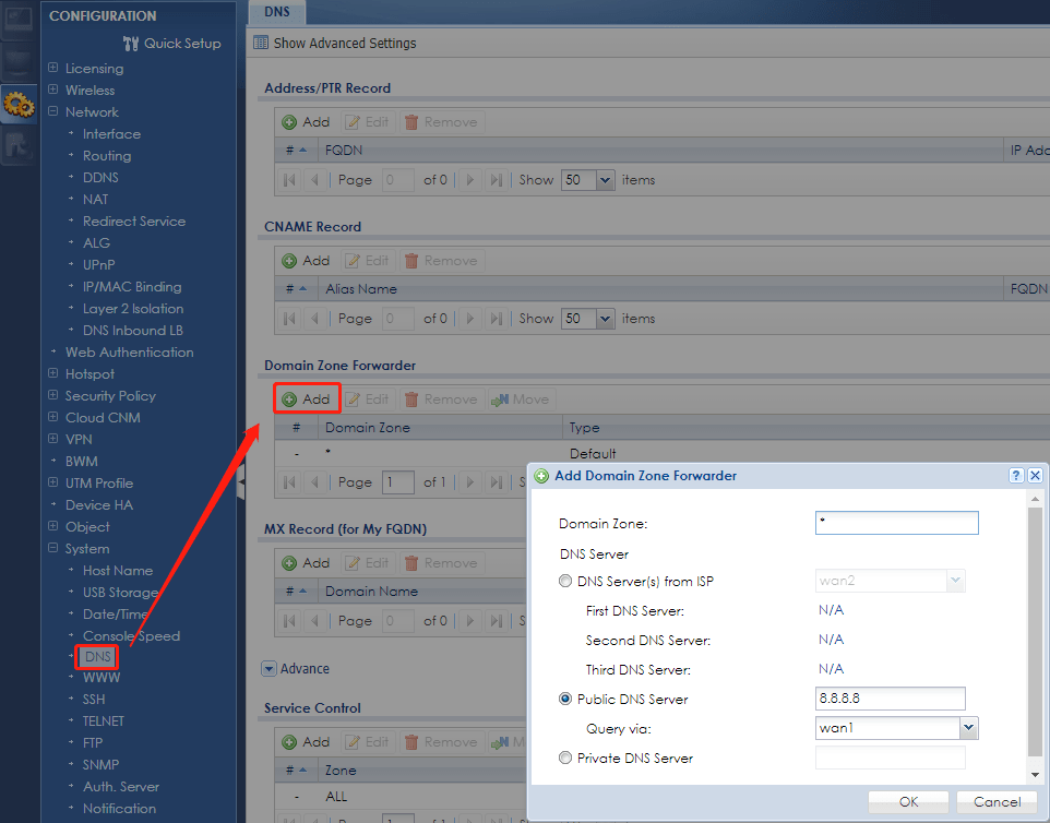 No default DNS for WAN1 on USG40 — Zyxel Community