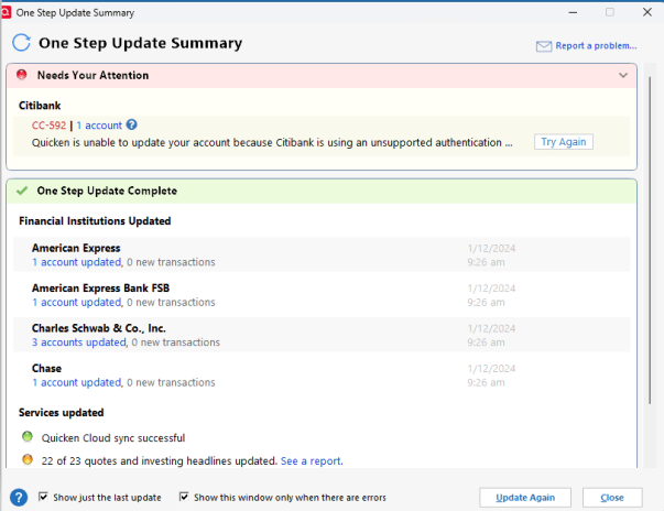 Citibank Credit Card Update — Quicken
