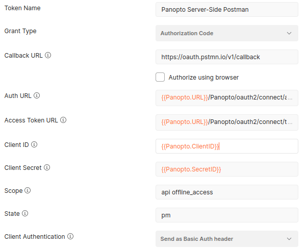 REST API configuration for Postman desktop app on Linux — Panopto 