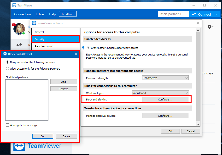 Restrict access TeamViewer Support