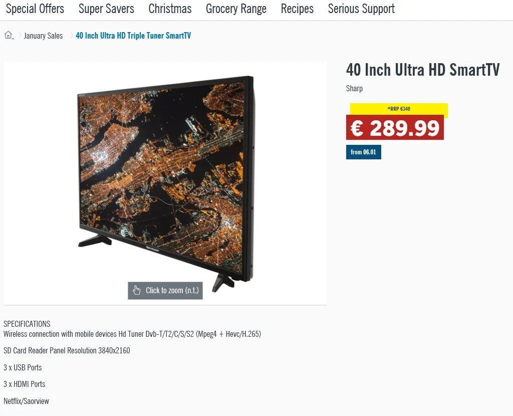LIDL Sharp 40 Inch Ultra HD Smart TV — boards.ie Now Ye're Talkin'