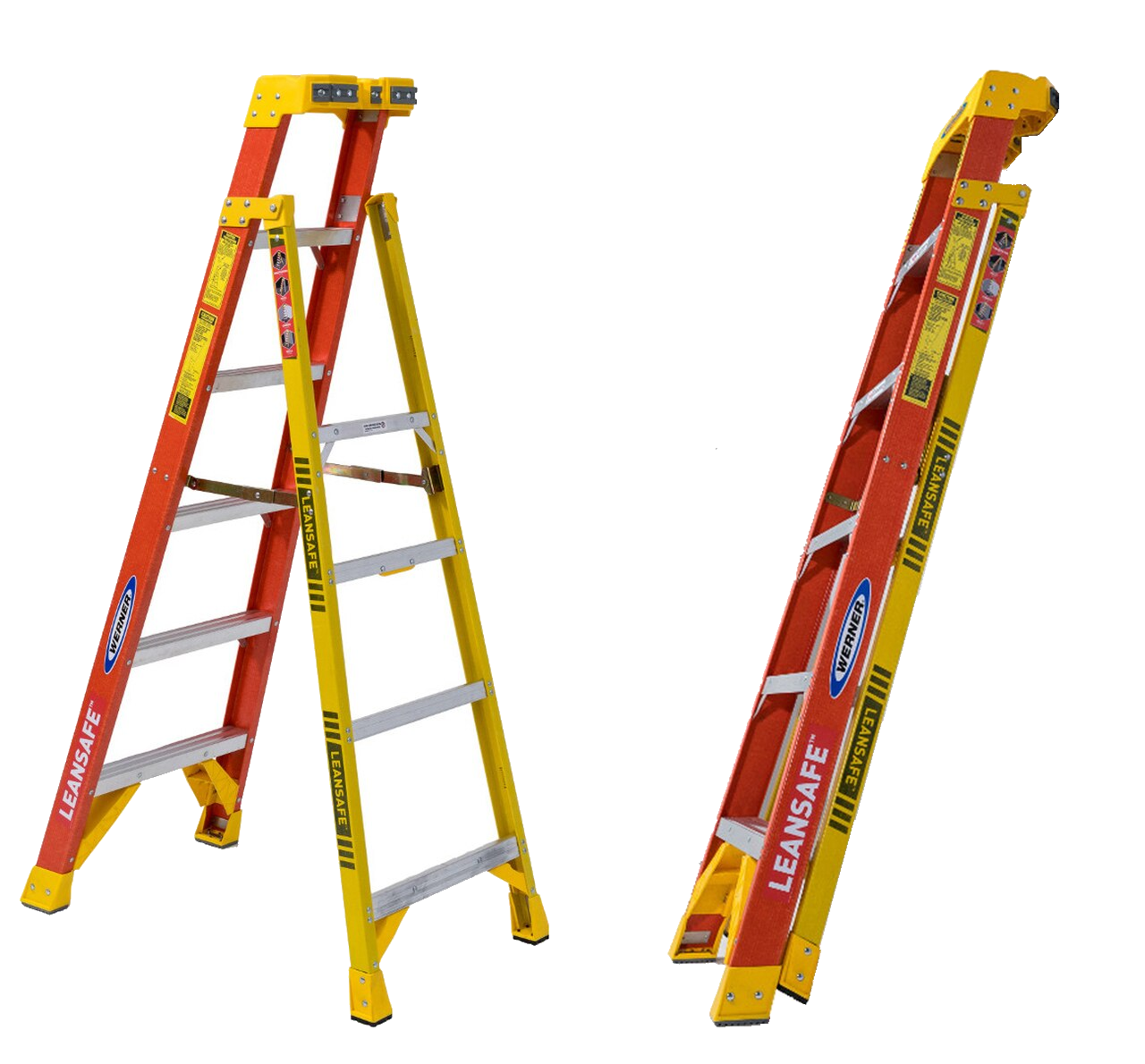 Werner Lean Safe Step Ladders Type 1A, Fiberglass. Sizes 6' to 12'.