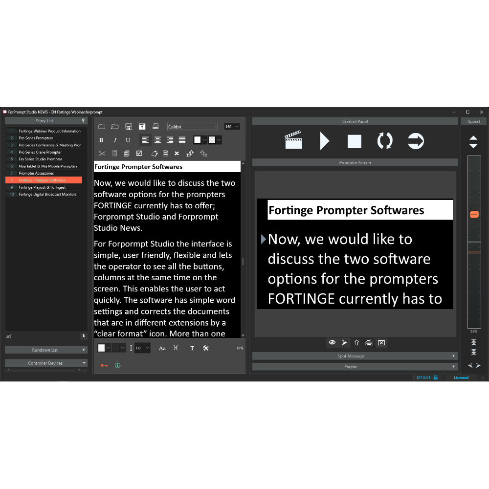 Fortinge ForPrompt Studio Teleprompter Software (Dongle Version) US BROADCAST
