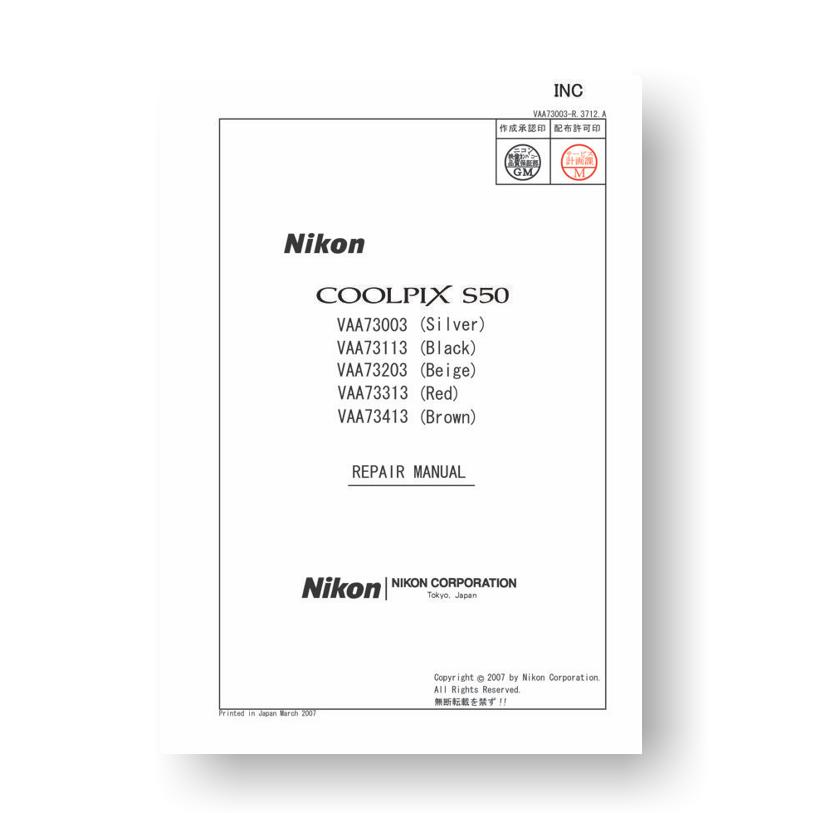 Nikon Coolpix S50 Repair Manual Parts List | Digital Camera