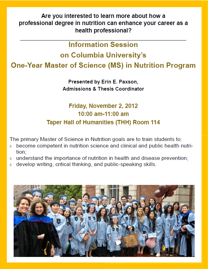 Information Session on Columbia University’s OneYear Master of Science (MS) in Nutrition