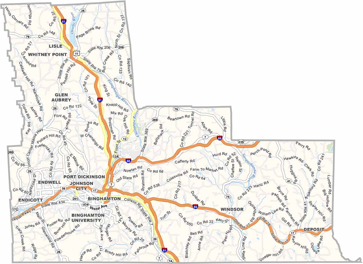 Broome County Map, New York US County Maps
