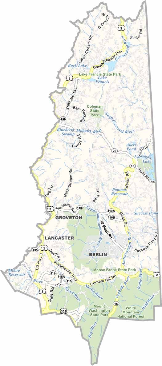Coos County Map, New Hampshire US County Maps