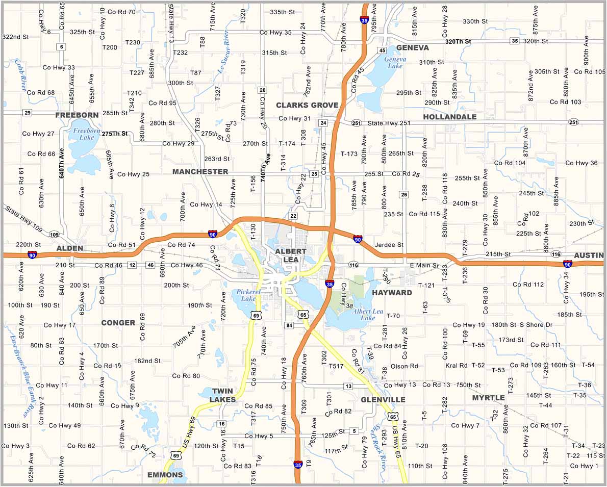 Freeborn County Map, Minnesota US County Maps