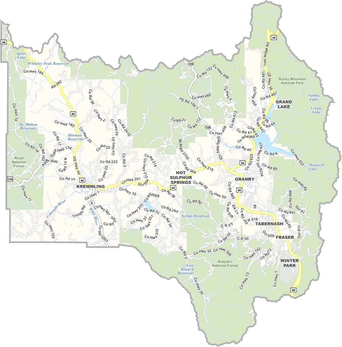 Grand County Map, Colorado US County Maps