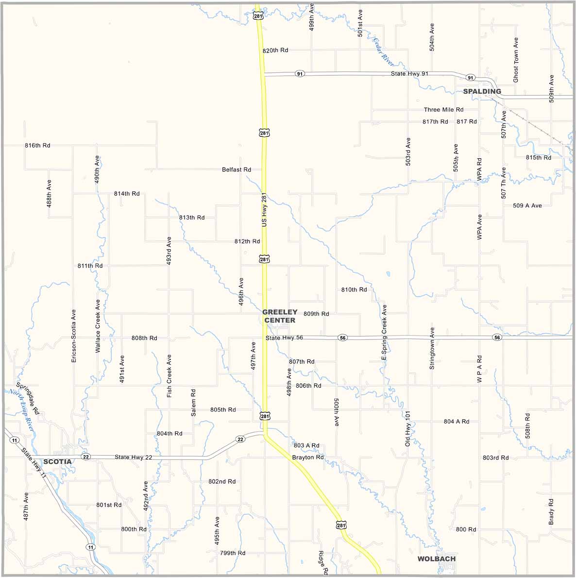 Greeley County Map, Nebraska US County Maps