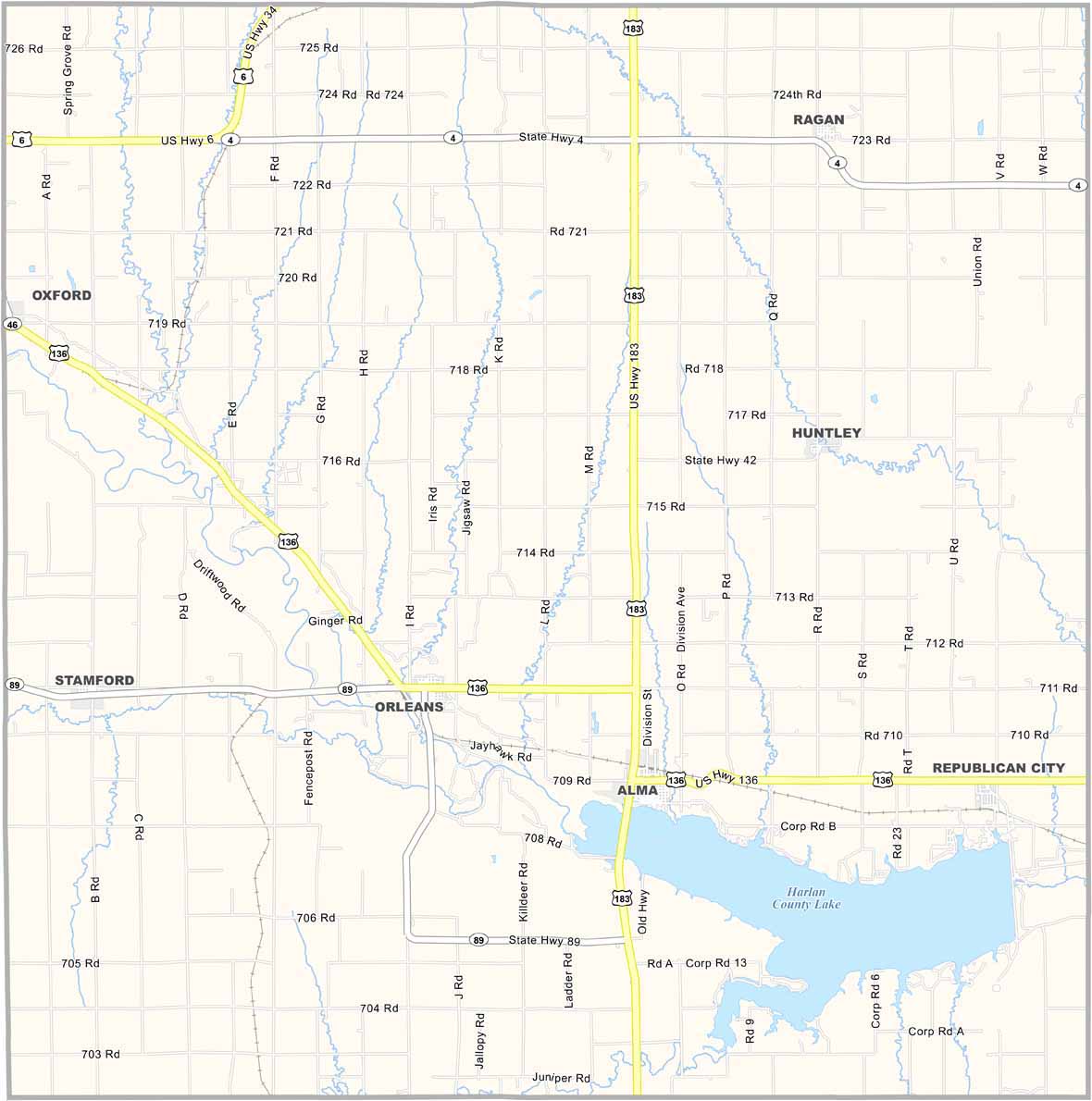 Harlan County Map, Nebraska US County Maps