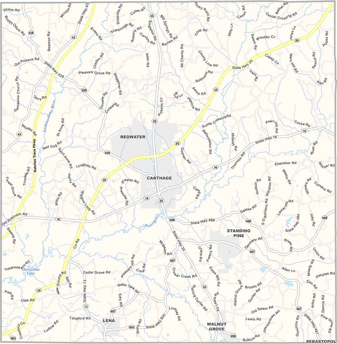 Leake County Map, Mississippi - US County Maps
