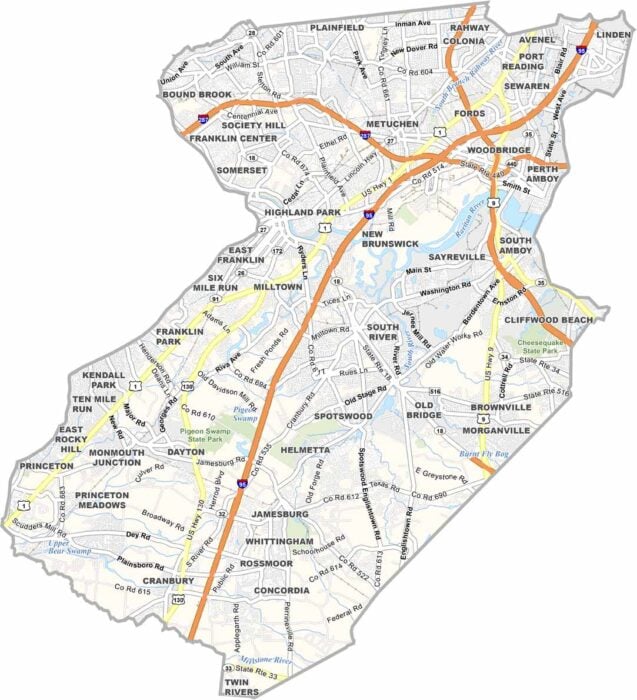 Middlesex County Map, New Jersey - US County Maps