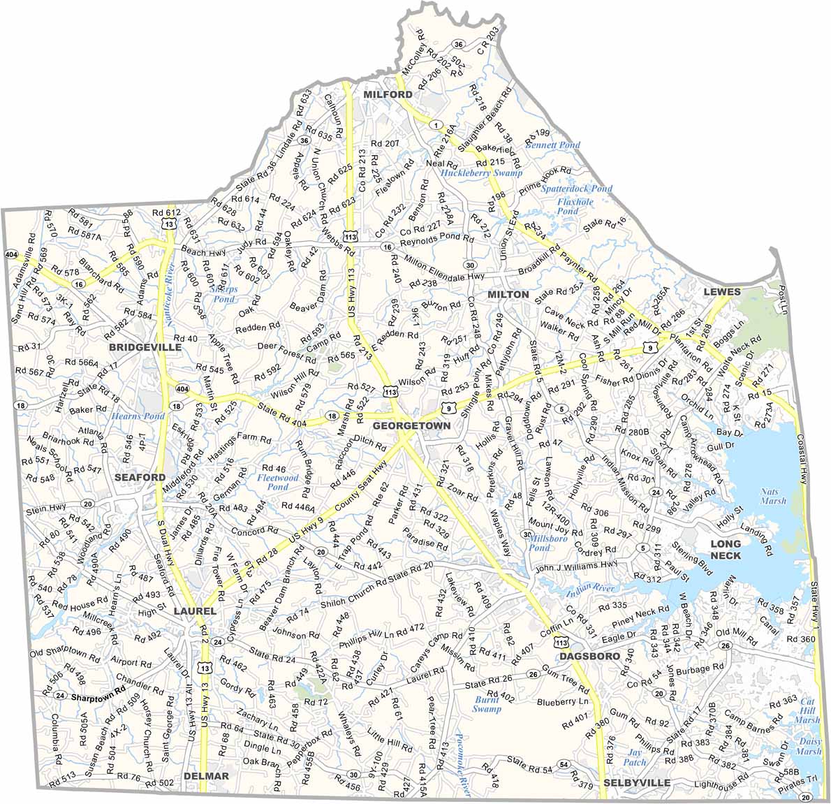 Sussex County Map, Delaware - US County Maps