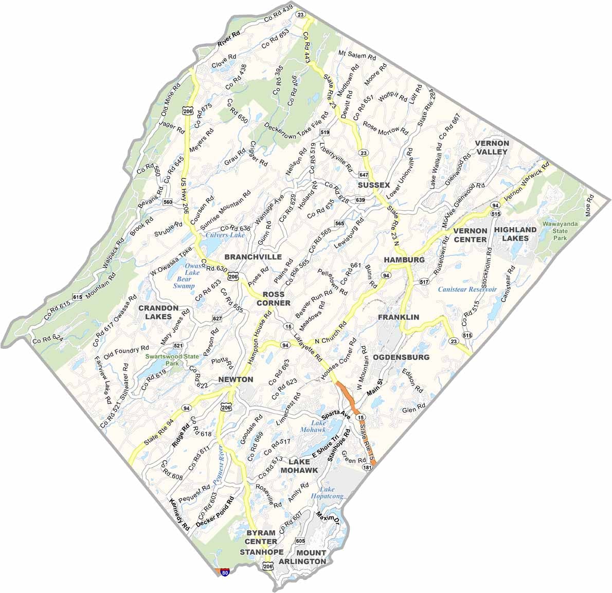 Sussex County Map, New Jersey - US County Maps
