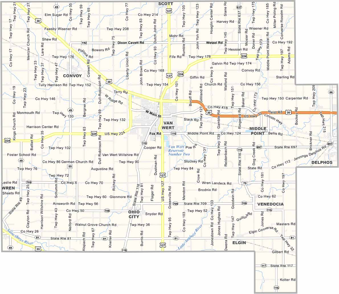 Van Wert County Map, Ohio US County Maps
