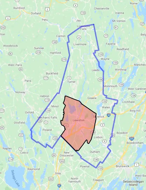 USDA Home Loan Eligible Regions of Androscoggin County, Maine