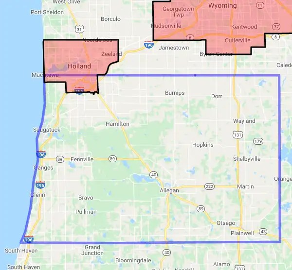 USDA Home Loan Eligible Regions of Allegan County, Michigan
