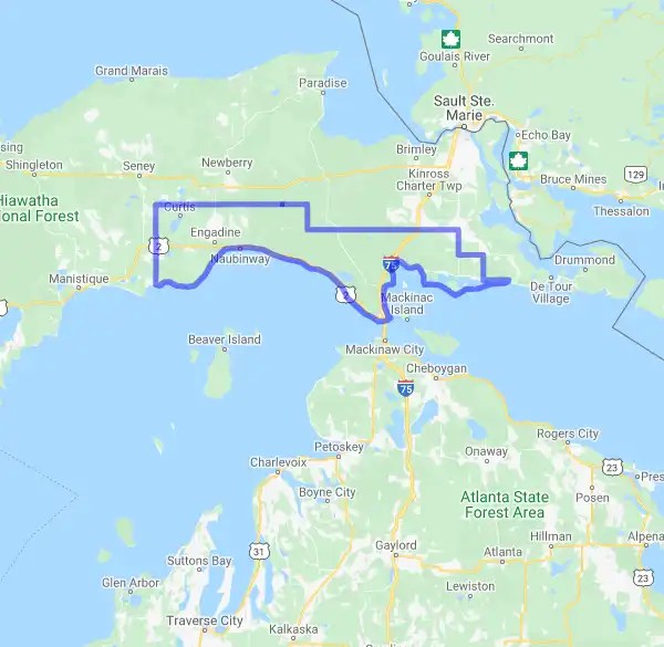 USDA Home Loan Eligible Regions of Mackinac County, Michigan