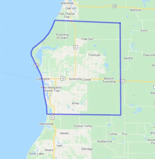USDA Home Loan Eligible Regions of Mason County, Michigan