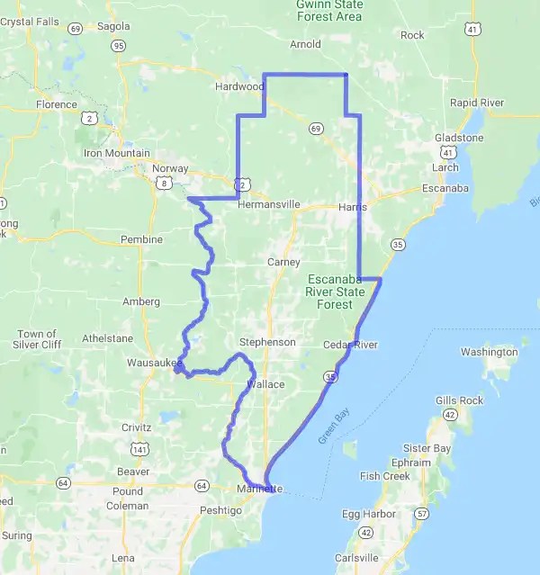 USDA Home Loan Eligible Regions of Menominee County, Michigan