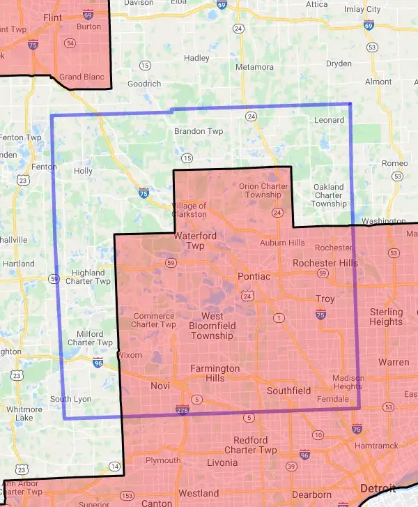 USDA Home Loan Eligible Regions of Oakland County, Michigan