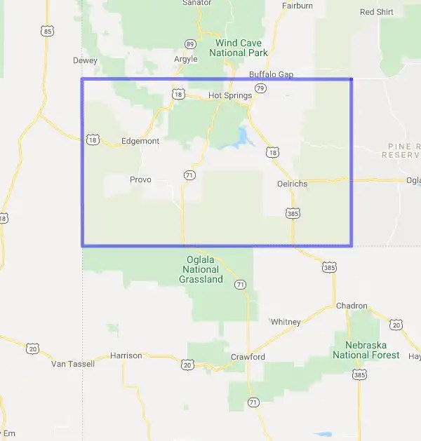 USDA Home Loan Eligible Regions of Fall River County, South Dakota