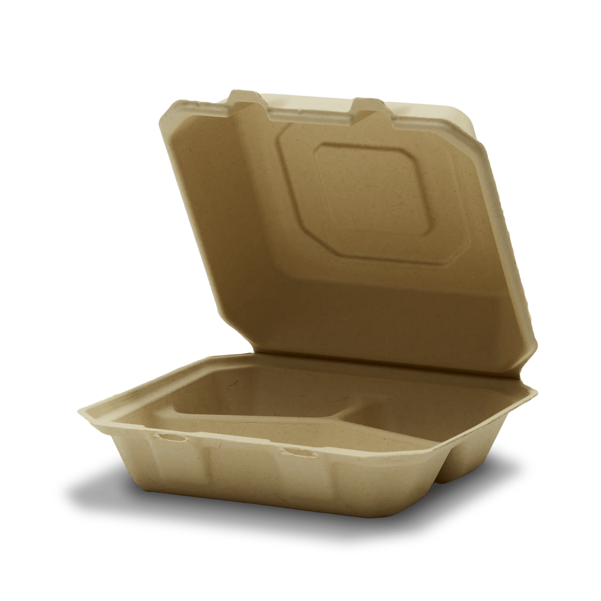 Tellus 8" x 8" Compostable Clamshell 3 Compartment No PFAS Added