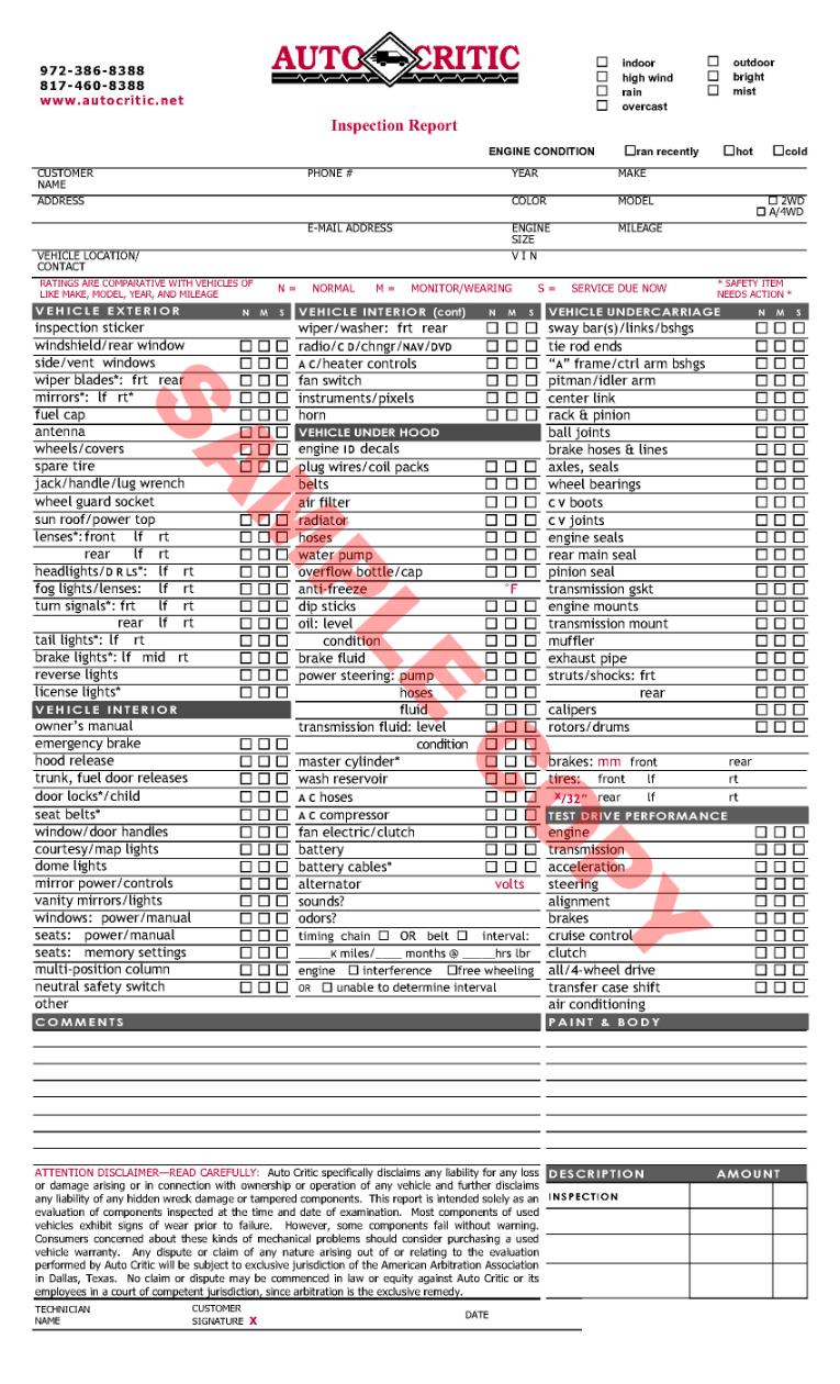 Sample Form Auto Critic