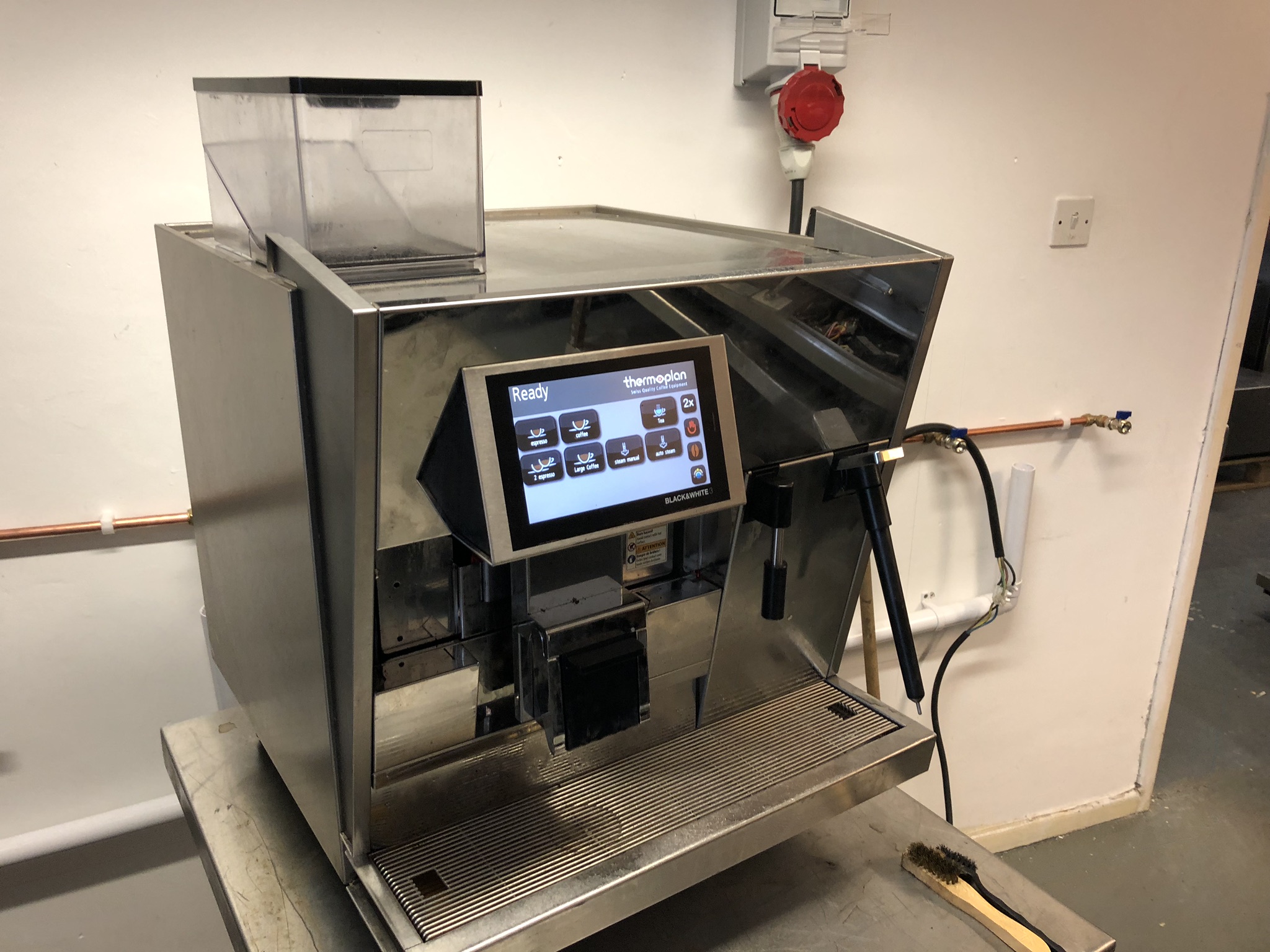 Thermoplan black and white bean to cup coffee machine, Model BW3 CTS Used Rational