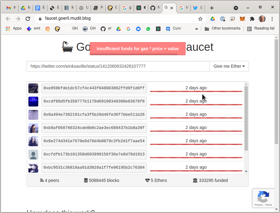 Goerli Authenticated Faucet unable to dispense funds · Issue 85 · eth
