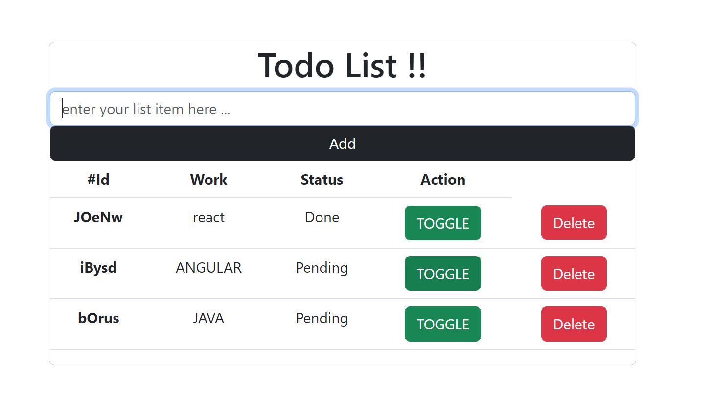A simple TodoList Application using React Library