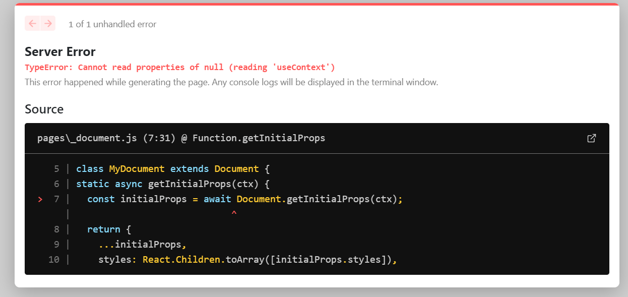 TypeError Cannot read properties of null (reading 'useContext